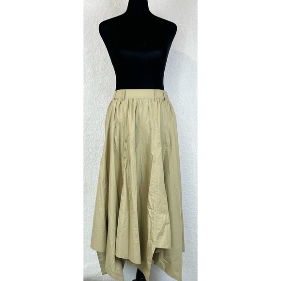 ULLA JOHNSON • Tan Helaine Asymmetrical Handkerchief Hem High-Waisted Midi Skirt - Picture 4 of 16